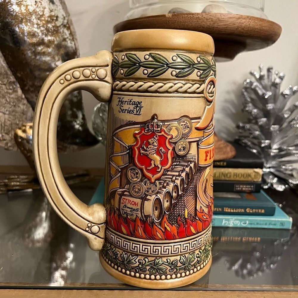 EUC Strohs Fire Brewed Beer Stein Heritage Series VI Ceramarte Embossed stein.